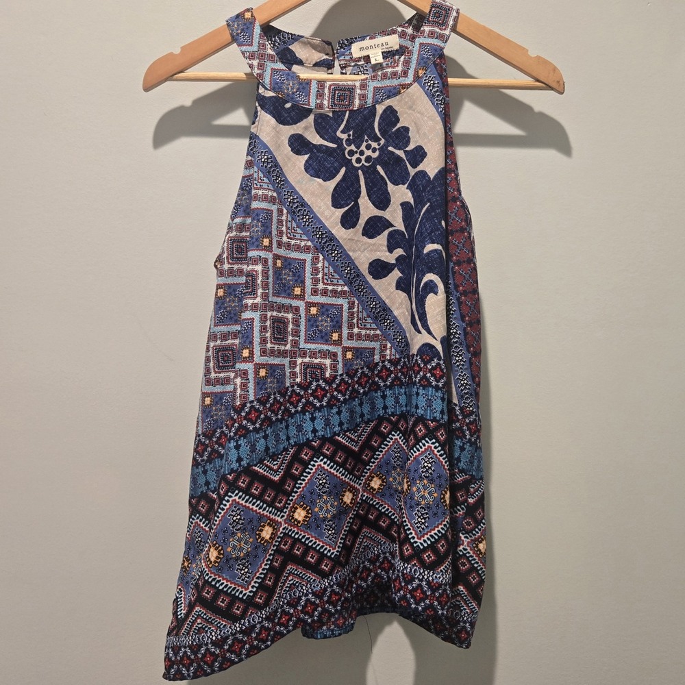 Monteau Los Angeles Large‎ Blue Flower Top Halter Tank